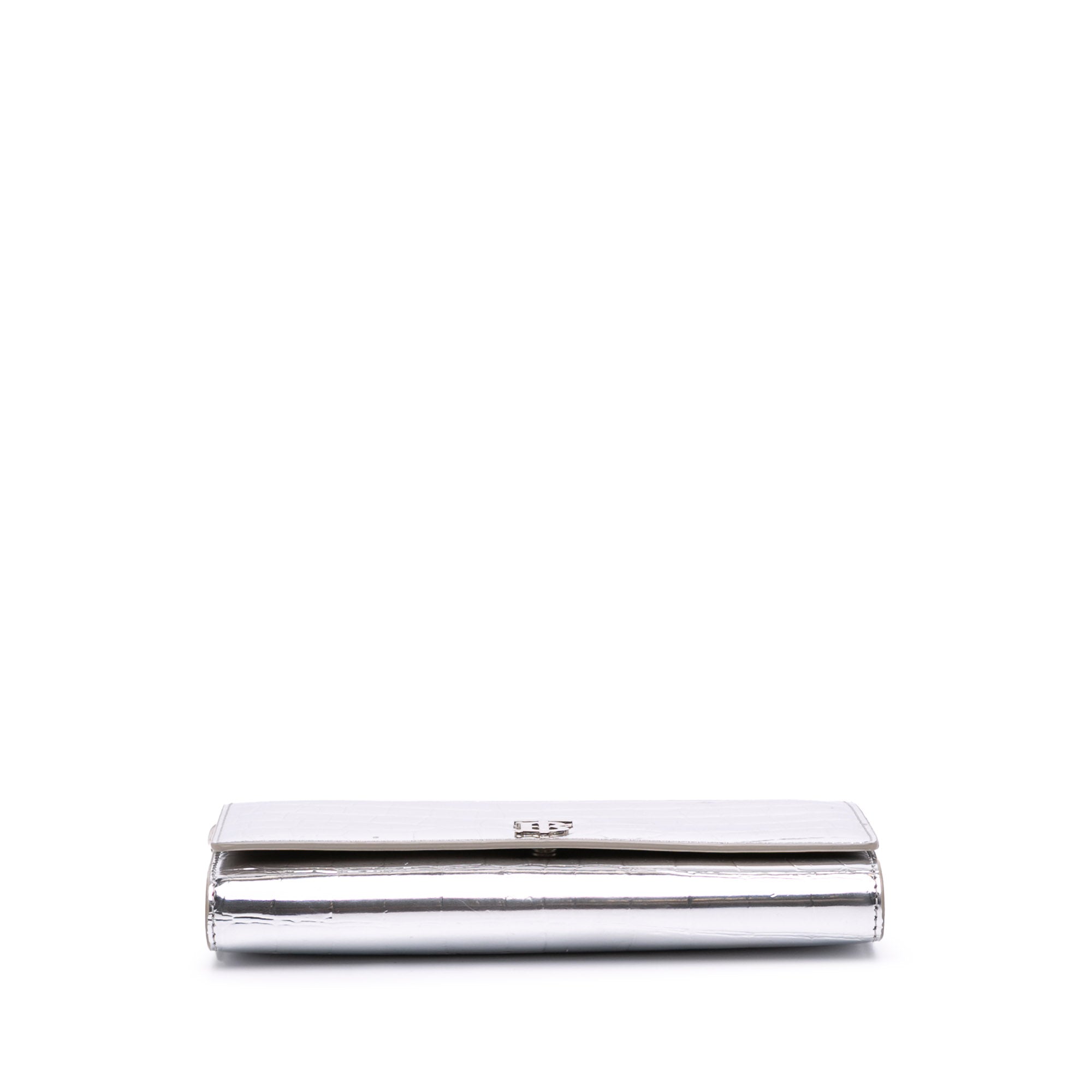 Croc Embossed Metallic Calfskin Hannah Wallet On Chain