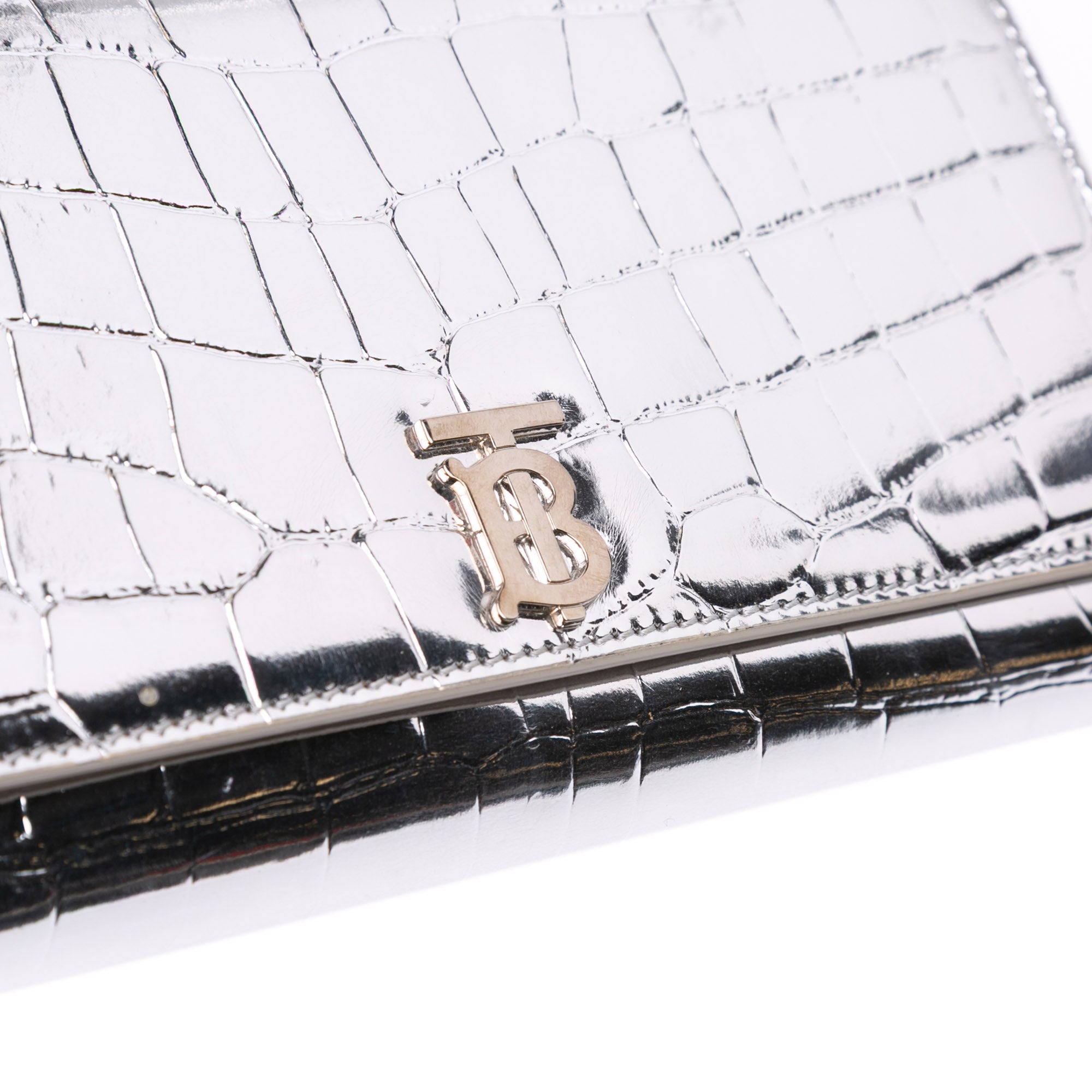 Croc Embossed Metallic Calfskin Hannah Wallet On Chain