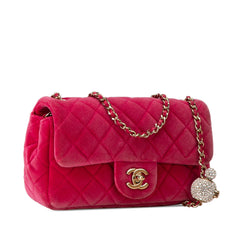 Mini Quilted Velvet Pearl Crush Single Flap