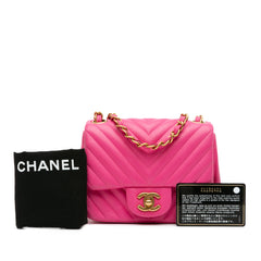 Mini Square Classic Chevron Lambskin Single Flap