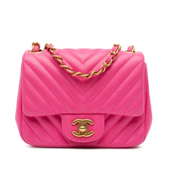 Mini Square Classic Chevron Lambskin Single Flap