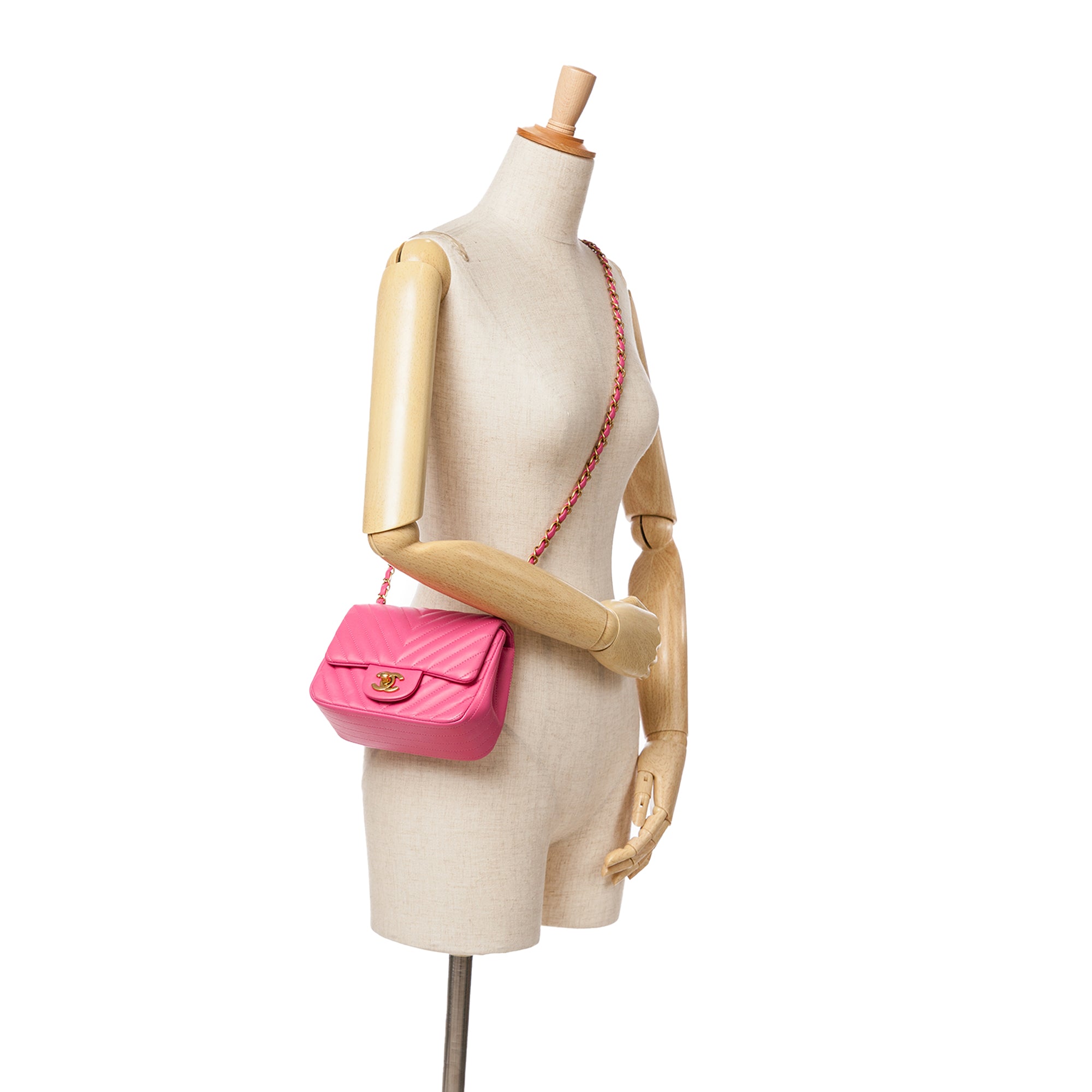 Mini Square Classic Chevron Lambskin Single Flap