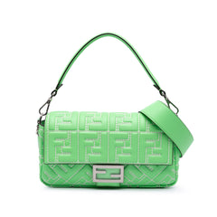 Medium Leather Embossed FF Baguette Satchel