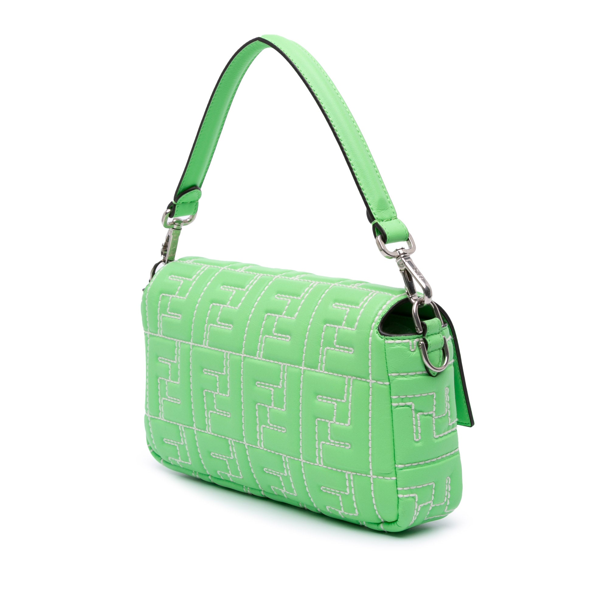 Medium Leather Embossed FF Baguette Satchel