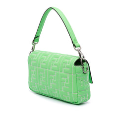 Medium Leather Embossed FF Baguette Satchel