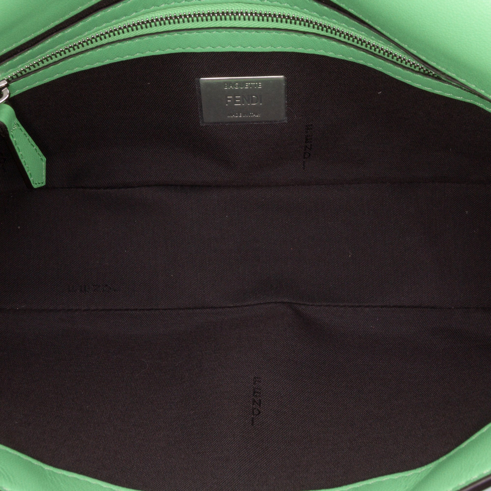 Medium Leather Embossed FF Baguette Satchel