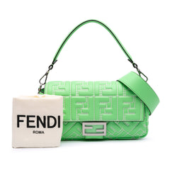 Medium Leather Embossed FF Baguette Satchel
