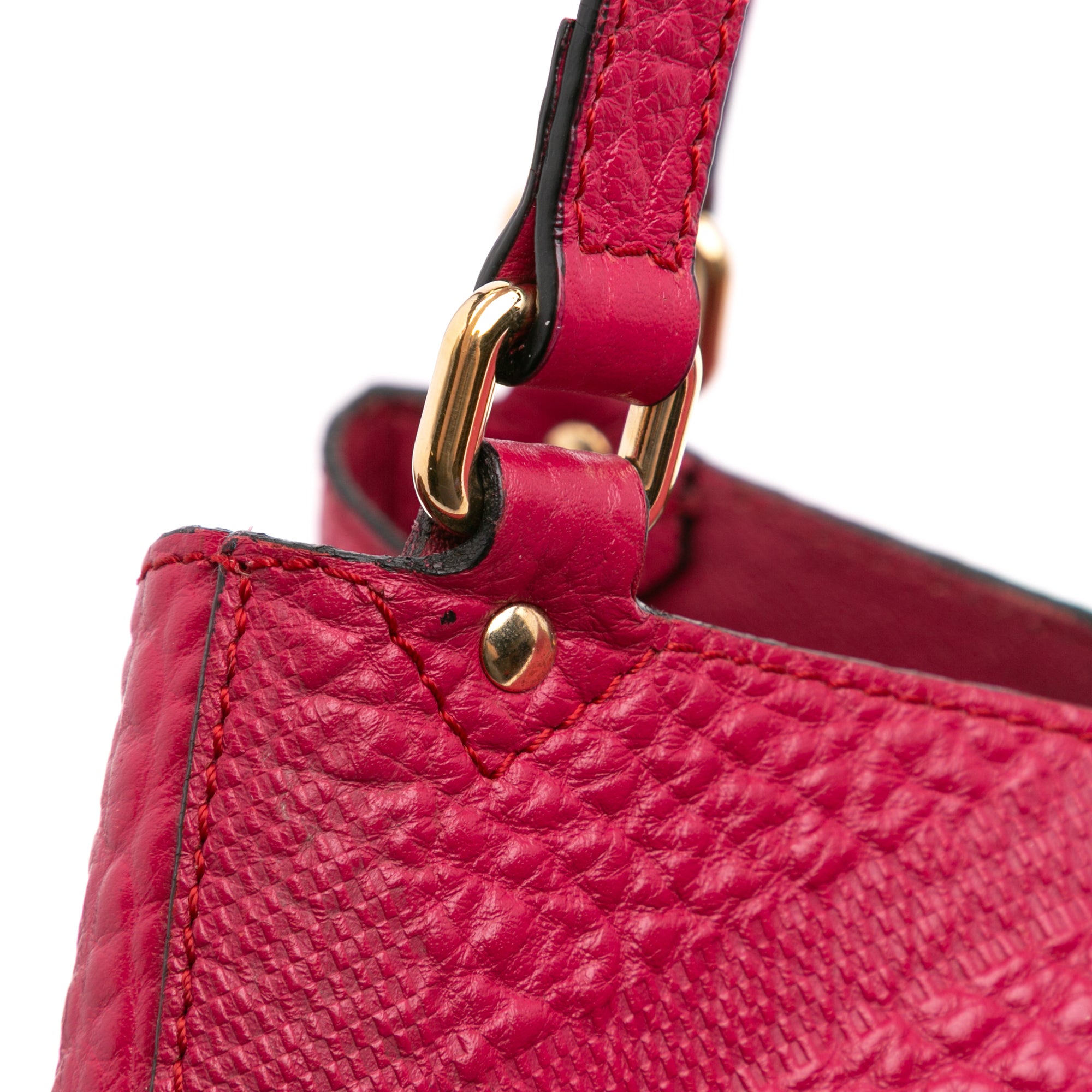 Small Embossed Grain Check Leather Canterbury Tote