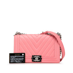 Old Medium Chevron Lambskin Boy Flap