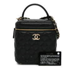 CC Quilted Caviar Top Handle Vanity Case with Chain