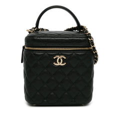 CC Quilted Caviar Top Handle Vanity Case with Chain