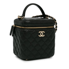 CC Quilted Caviar Top Handle Vanity Case with Chain