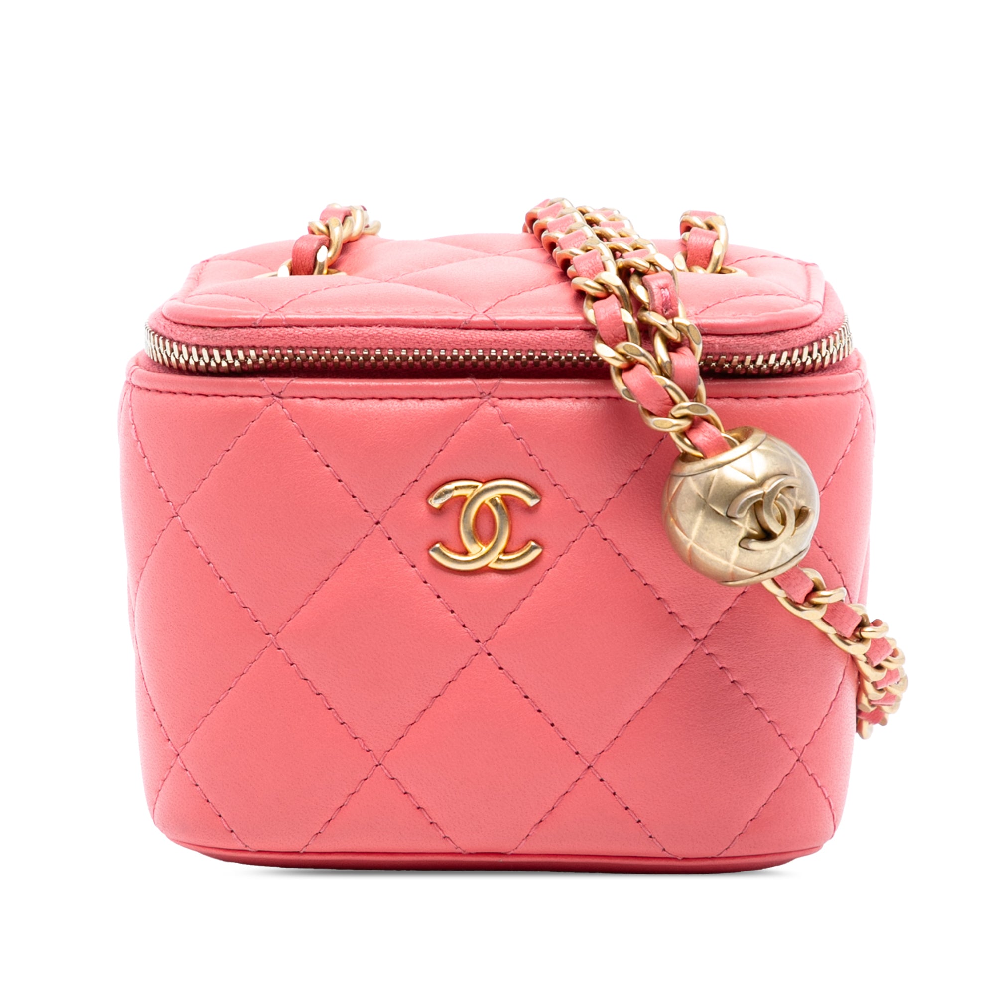 Mini Quilted Lambskin Pearl Crush Vanity Case With Chain