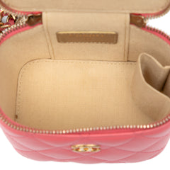 Mini Quilted Lambskin Pearl Crush Vanity Case With Chain