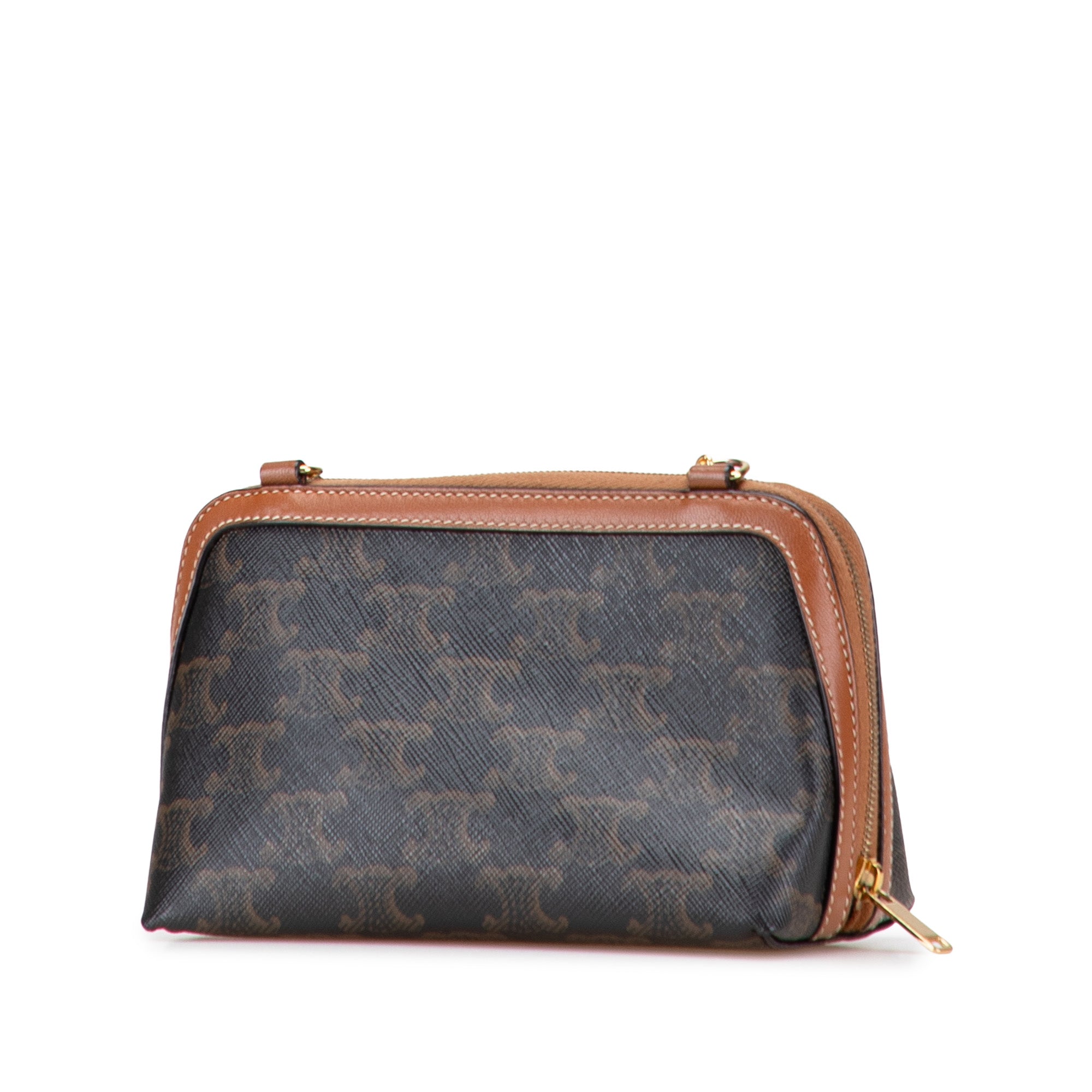 Triomphe Coated Canvas Embroidered Logo Clutch On Chain