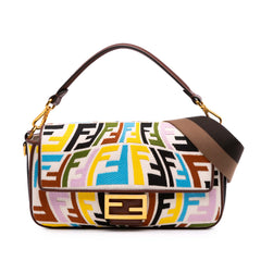 Sarah Coleman Zucca Embroidered Canvas Fish Eye Vertigo Baguette Satchel