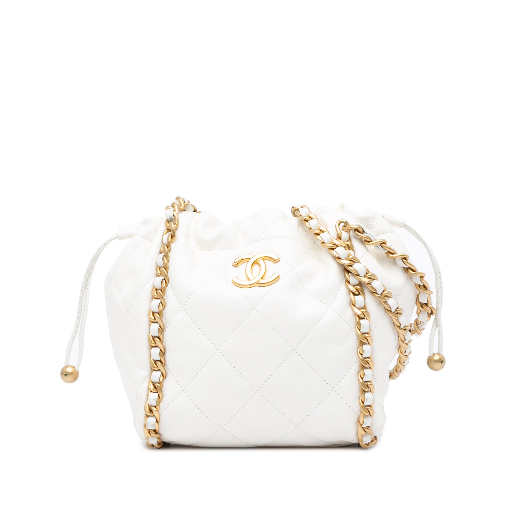 Quilted Lambskin Chain Around Bucket Bag