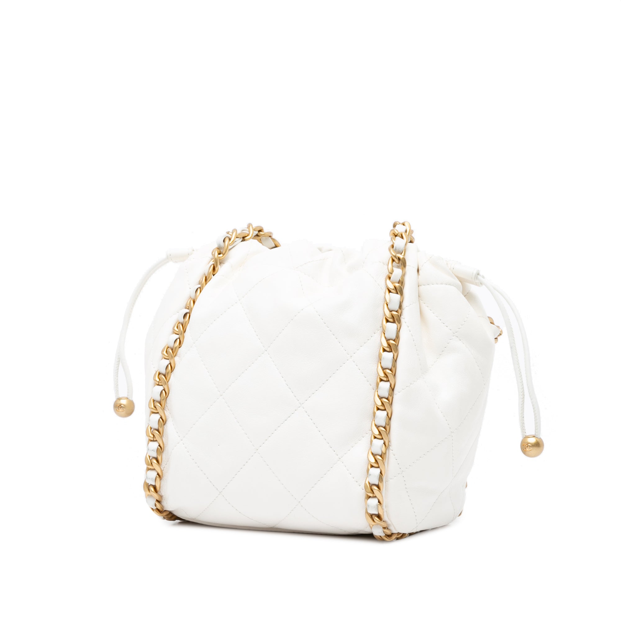 Quilted Lambskin Chain Around Bucket Bag