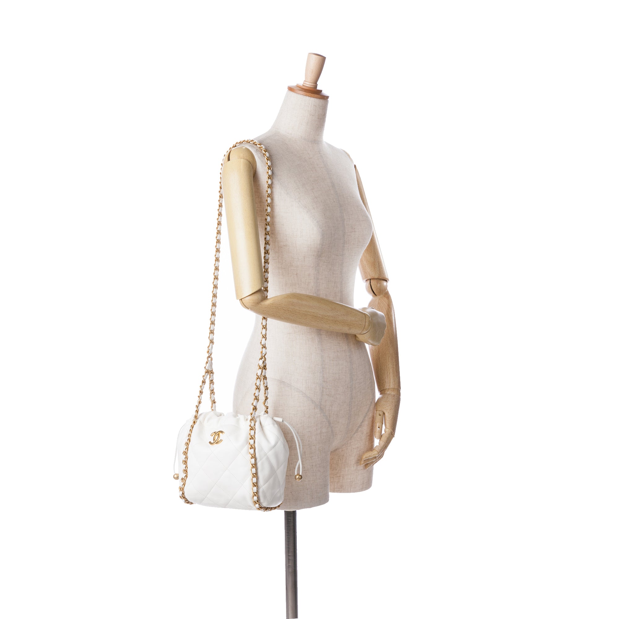 Quilted Lambskin Chain Around Bucket Bag