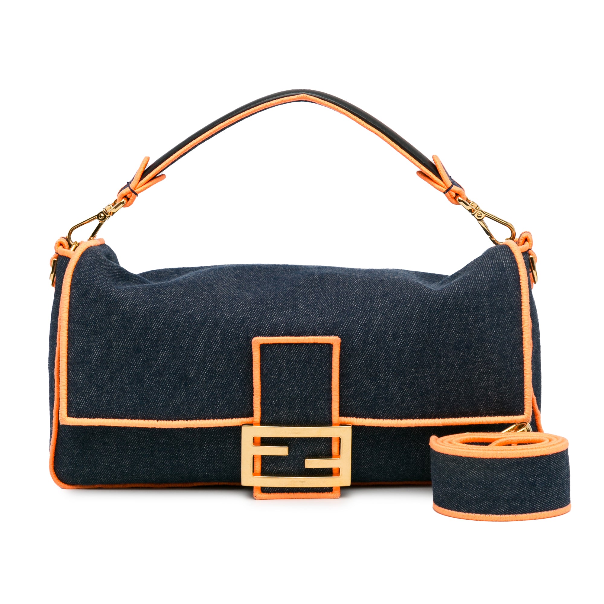 Large Denim Baguette Satchel