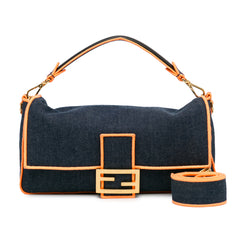Large Denim Baguette Satchel