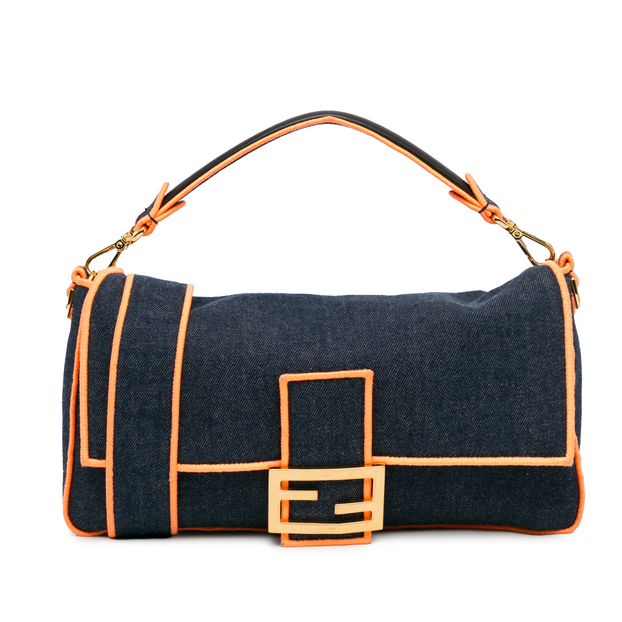 Large Denim Baguette Satchel_0