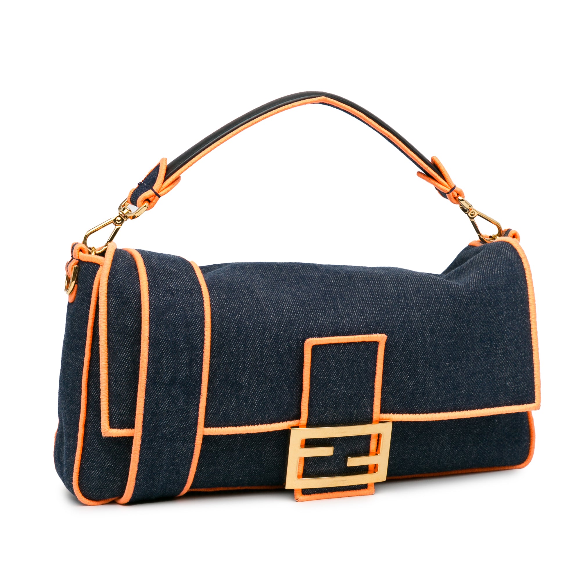 Large Denim Baguette Satchel