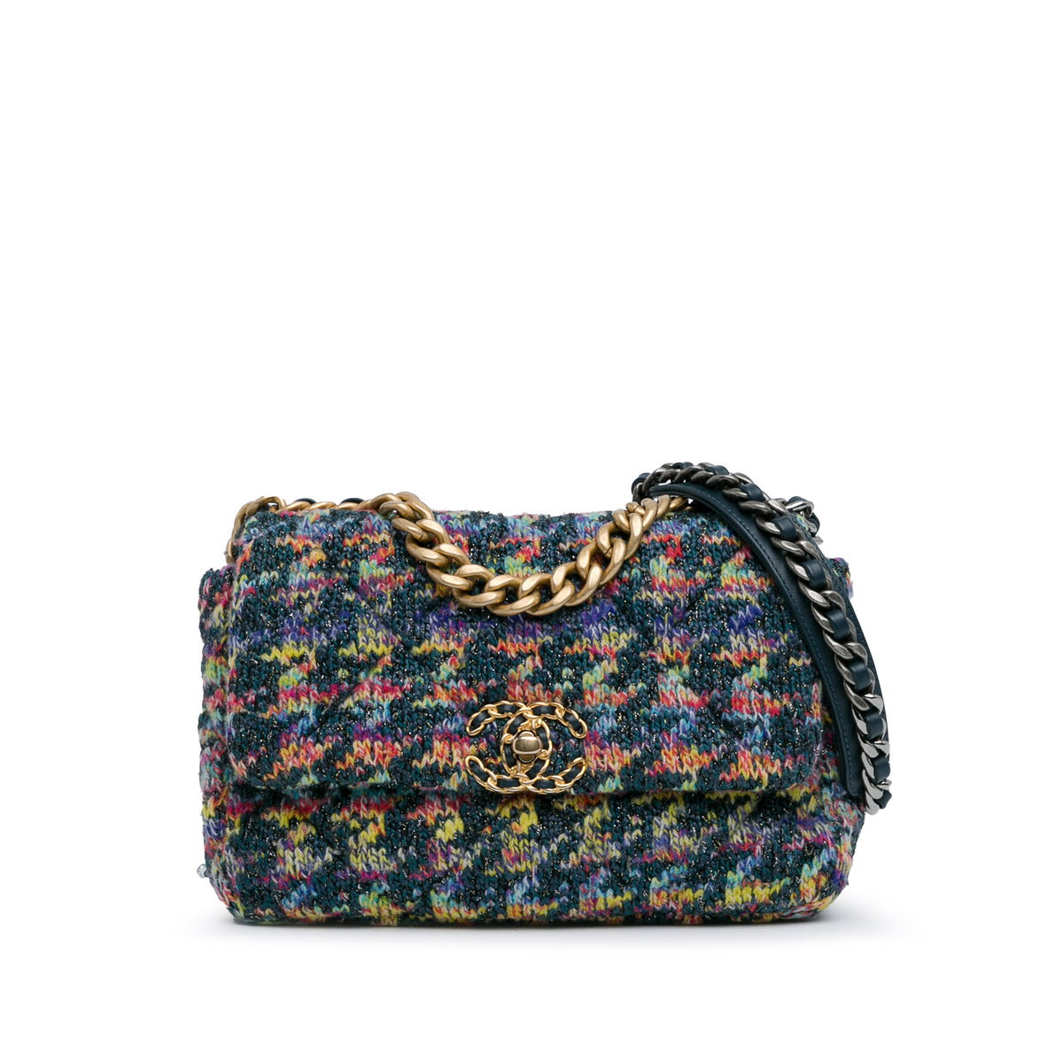 Large Multicolor Tweed 19 Flap Bag