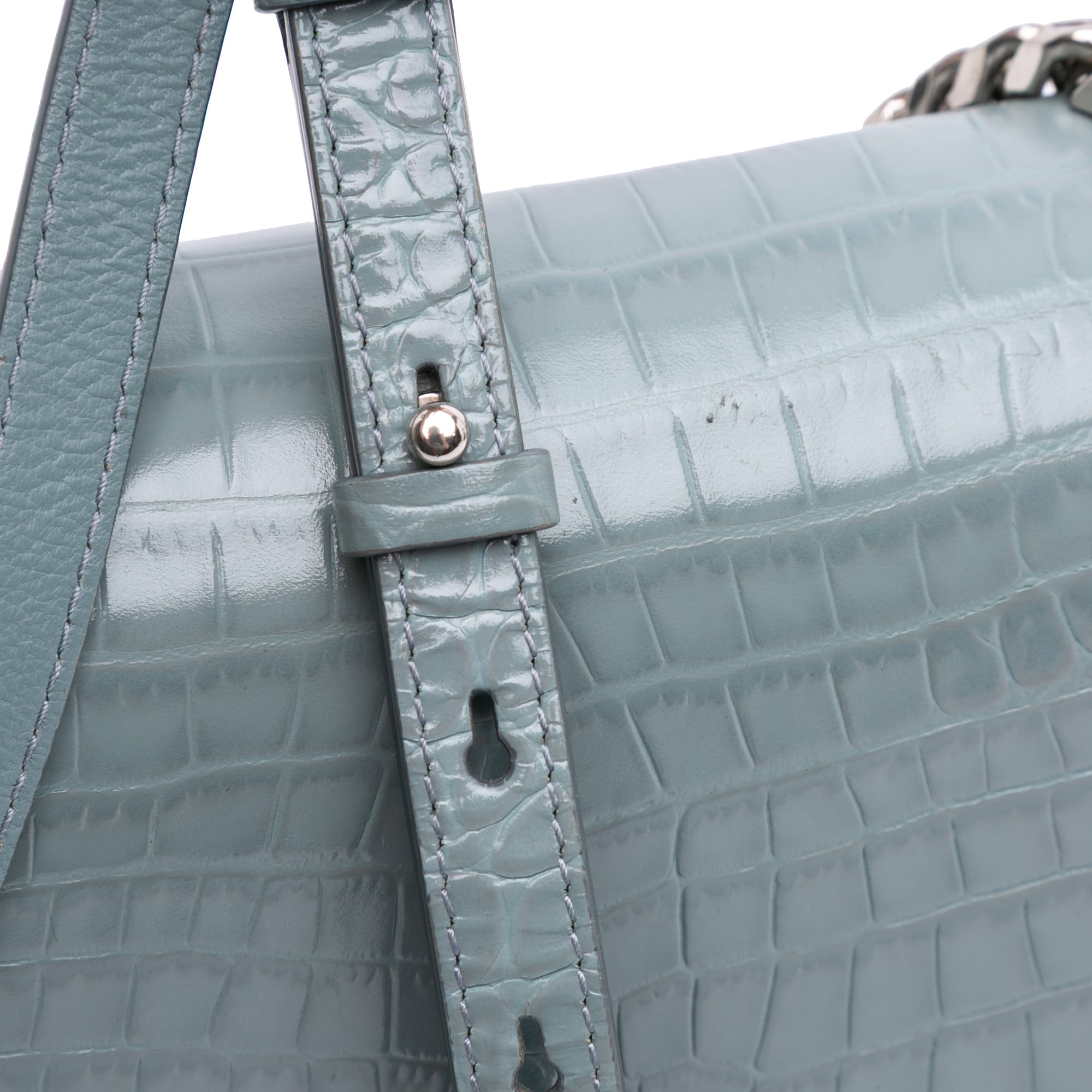 Croc Embossed Calfskin Skull Knuckle Duster Crossbody