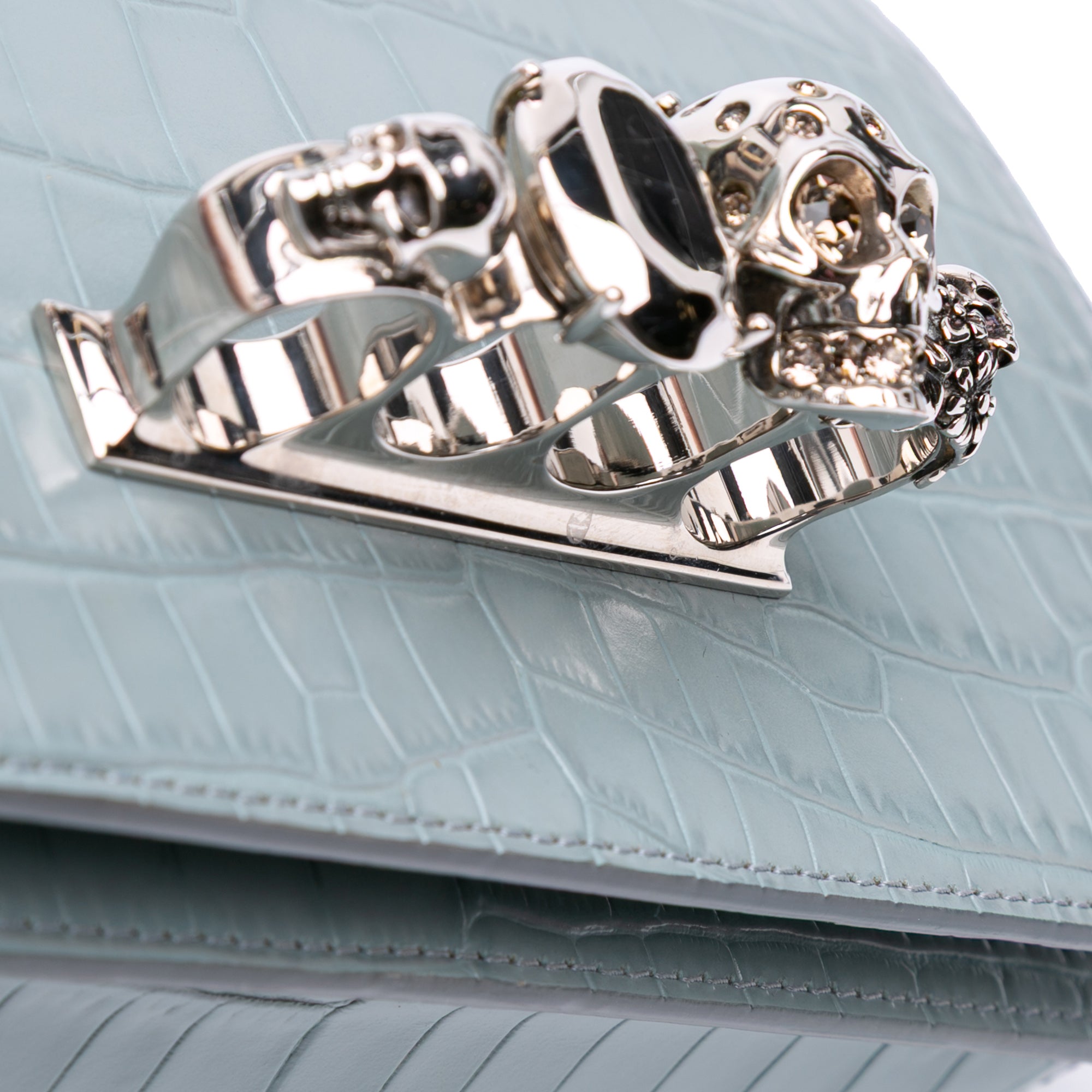 Croc Embossed Calfskin Skull Knuckle Duster Crossbody