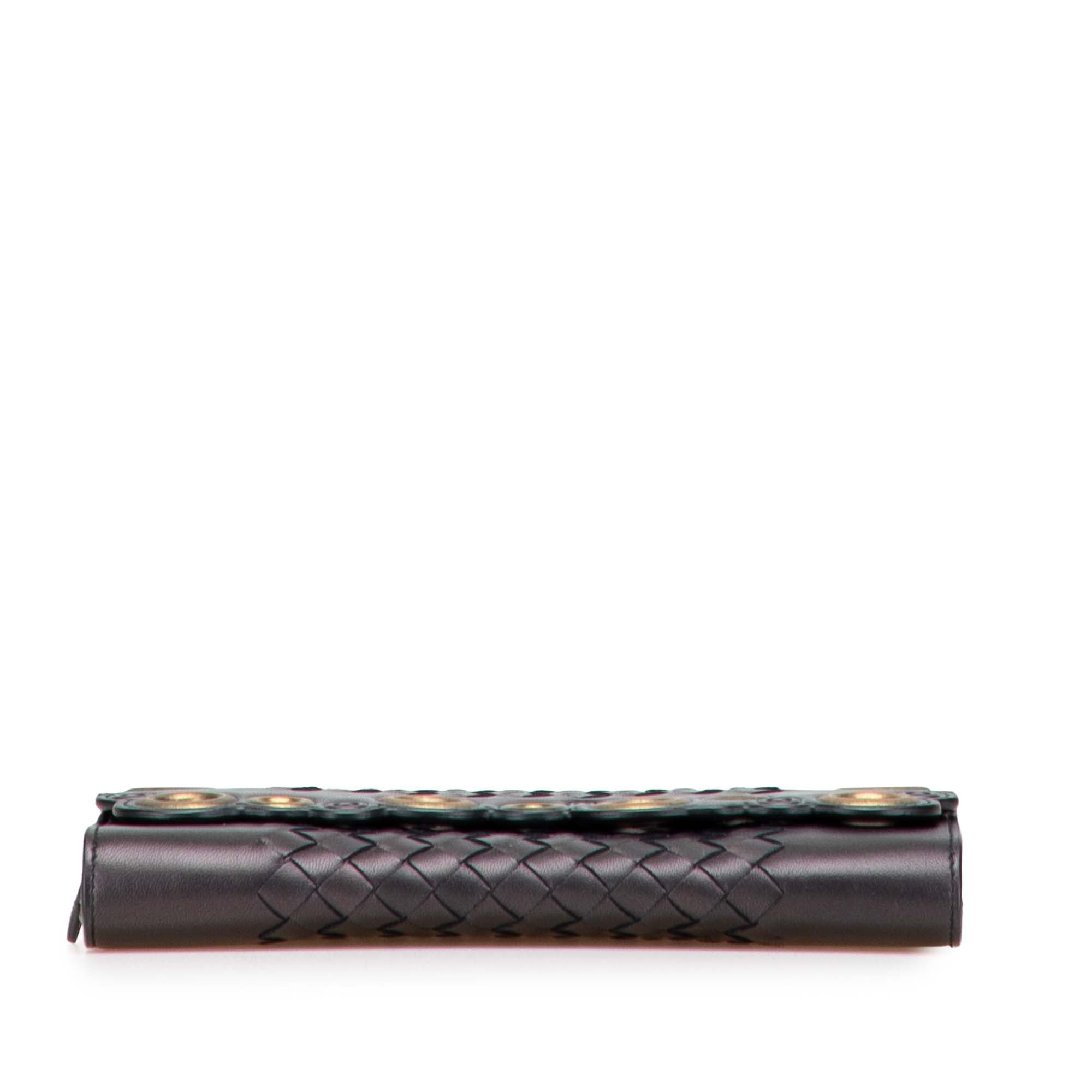 Nappa Intrecciato Grommet Scalloped Edge Long Wallet