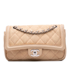 Medium Classic Lambskin Trimmed Canvas Line Double Flap