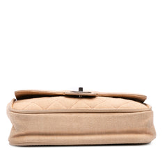 Medium Classic Lambskin Trimmed Canvas Line Double Flap