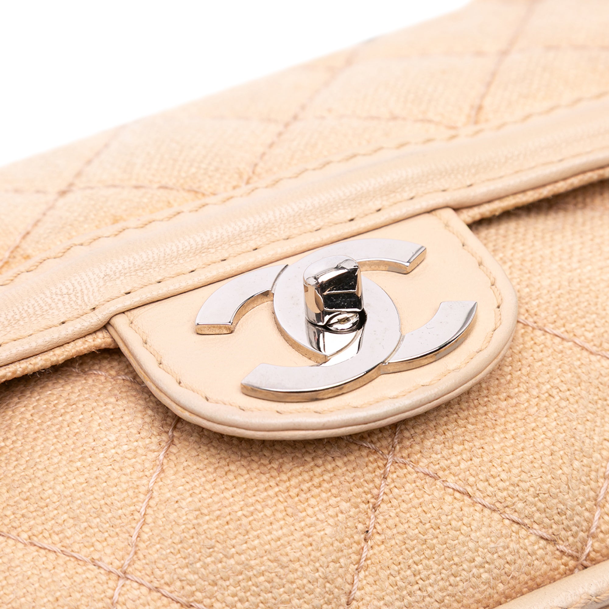 Medium Classic Lambskin Trimmed Canvas Line Double Flap