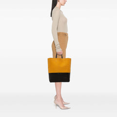 Small Bicolor Suede and Calfskin Vertical Cabas Tote