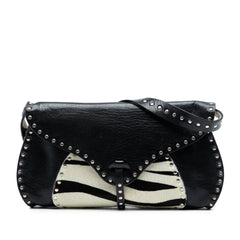 Studded Leather and Pony Hair Zebra Print Poulbot Shoulder Bag
