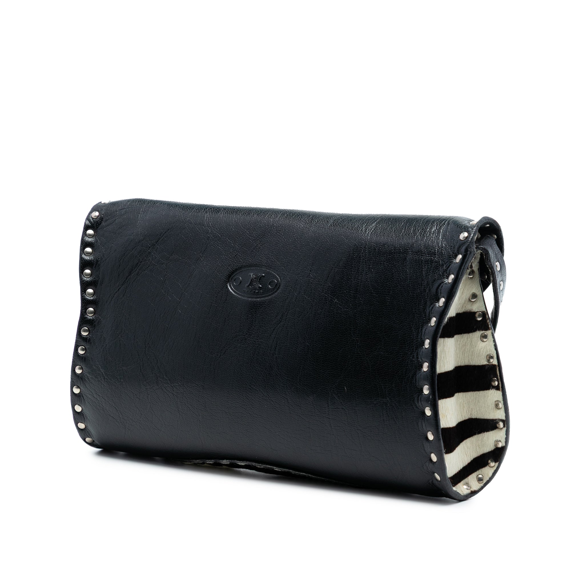 Studded Leather and Pony Hair Zebra Print Poulbot Shoulder Bag