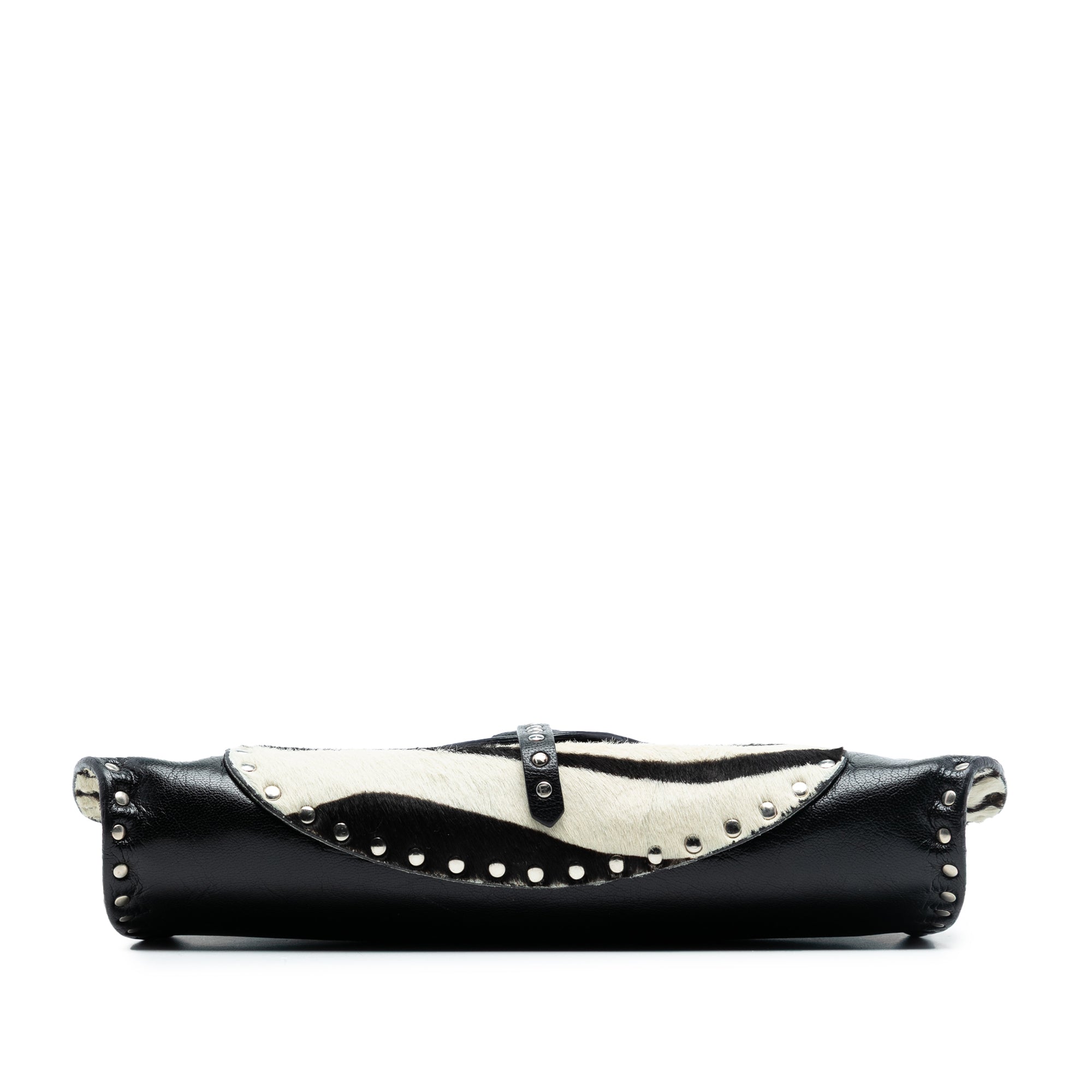 Studded Leather and Pony Hair Zebra Print Poulbot Shoulder Bag