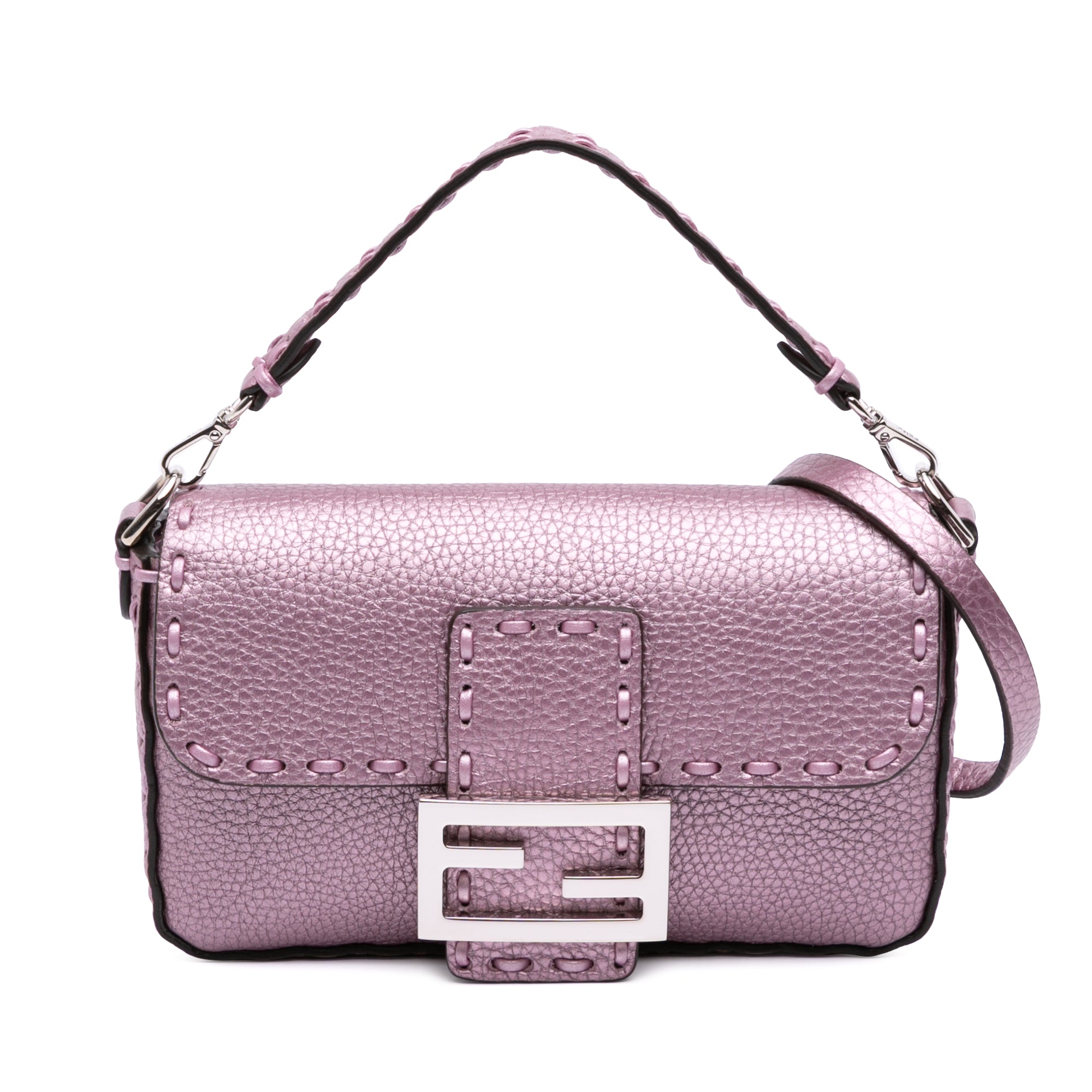 Mini Metallic Leather Baguette Satchel