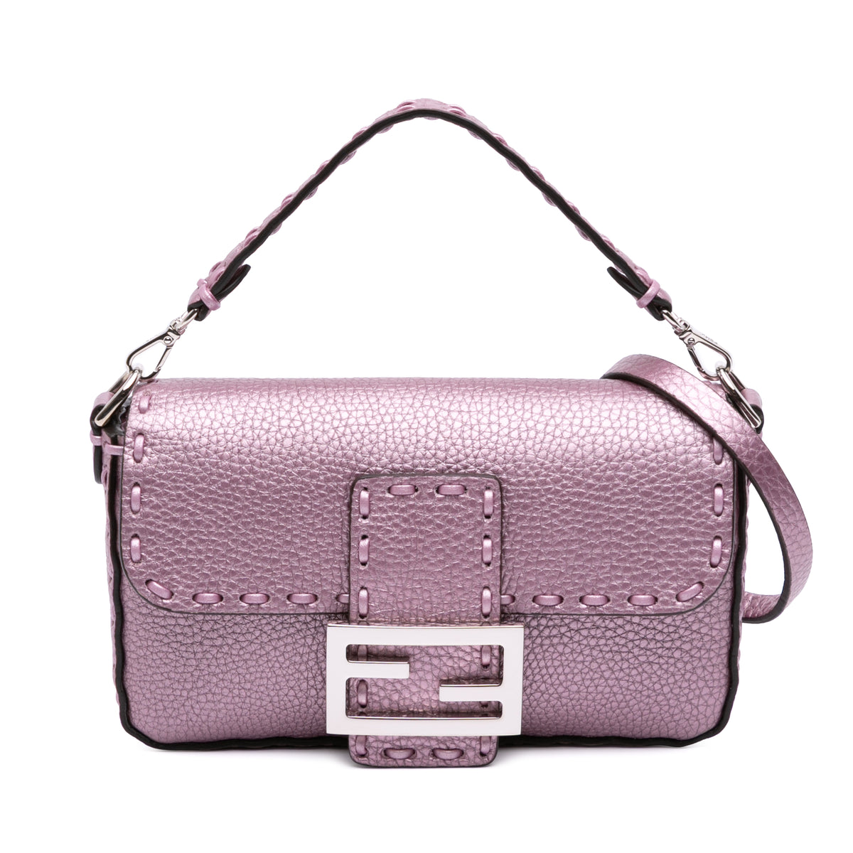 Mini Metallic Leather Baguette Satchel