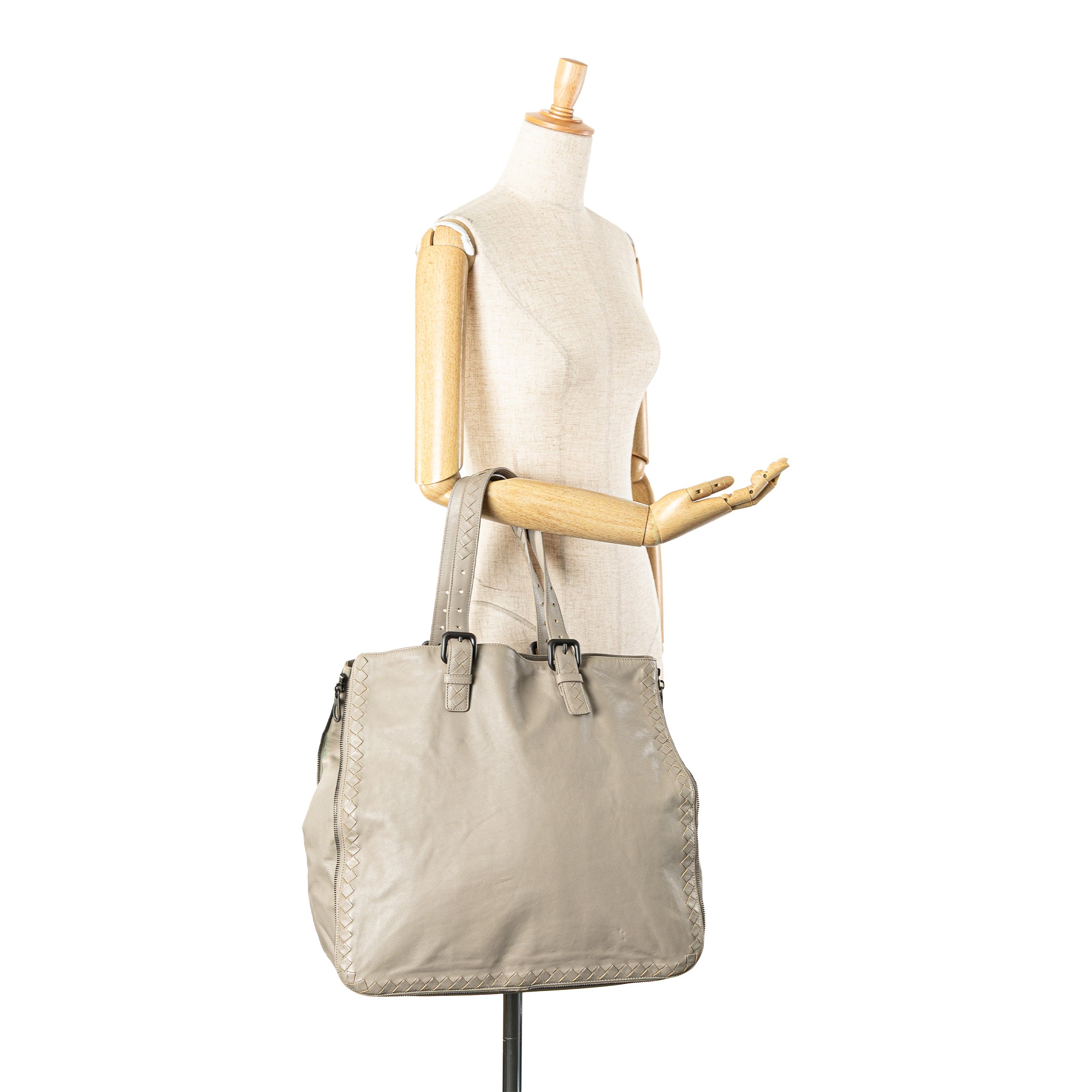 Leather Intrecciato Side Zip Tote
