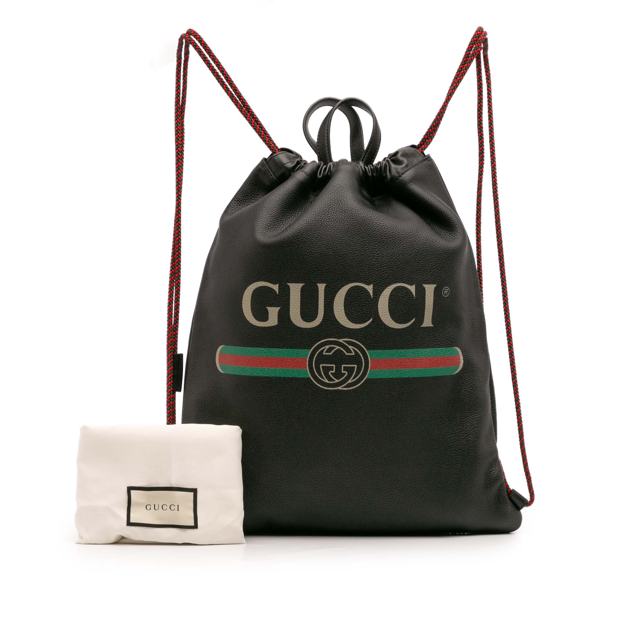 Leather Logo Drawstring Backpack