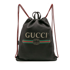 Leather Logo Drawstring Backpack