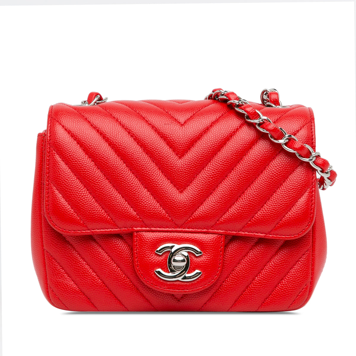 Mini Square Classic Chevron Caviar Single Flap_0