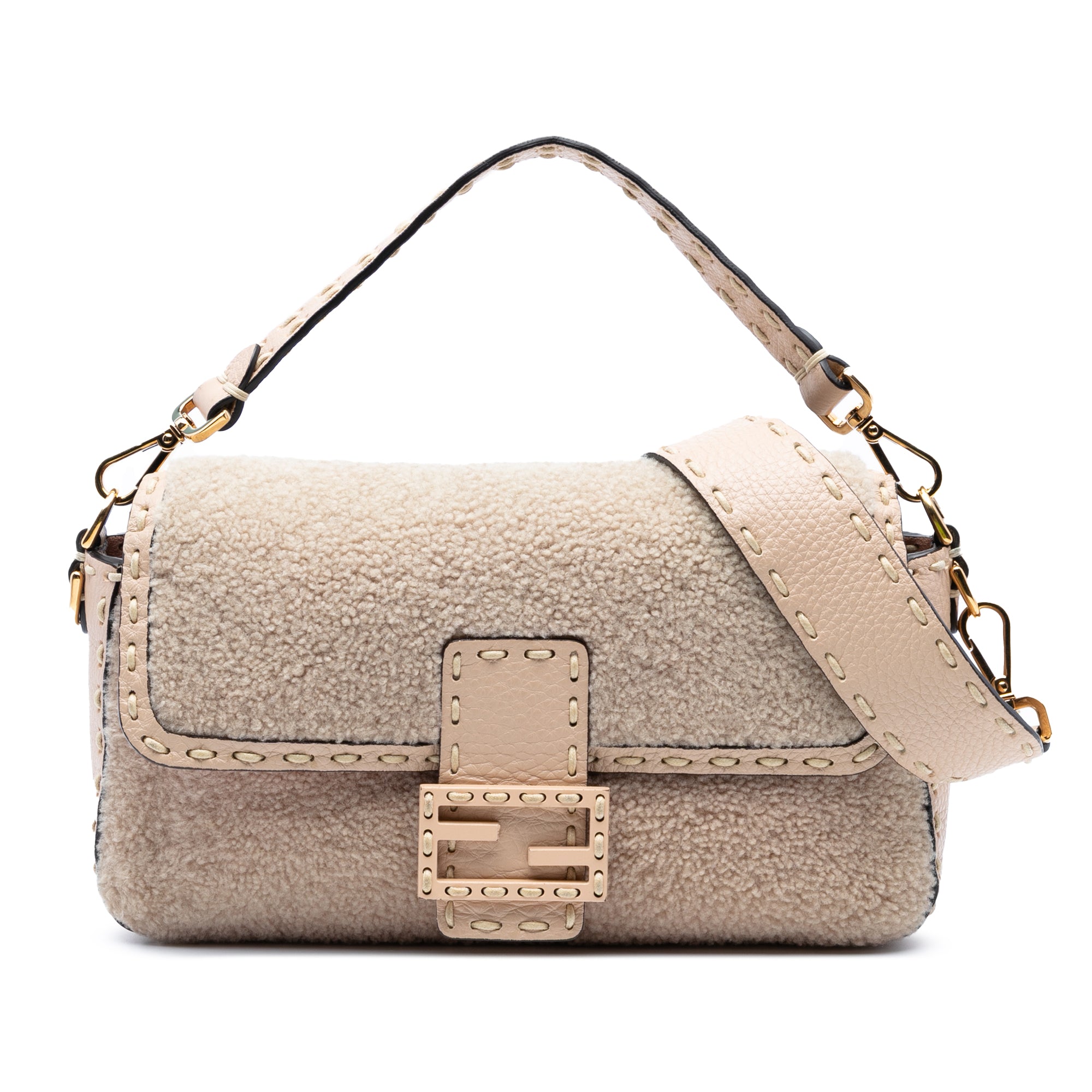 Medium Shearling Selleria Baguette Satchel