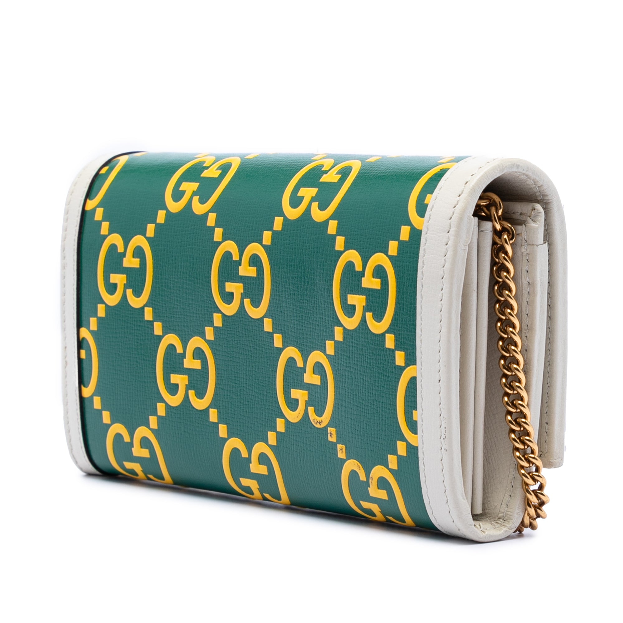 Bicolor Debossed GG Azalea Calfskin Bamboo Diana Wallet on Chain