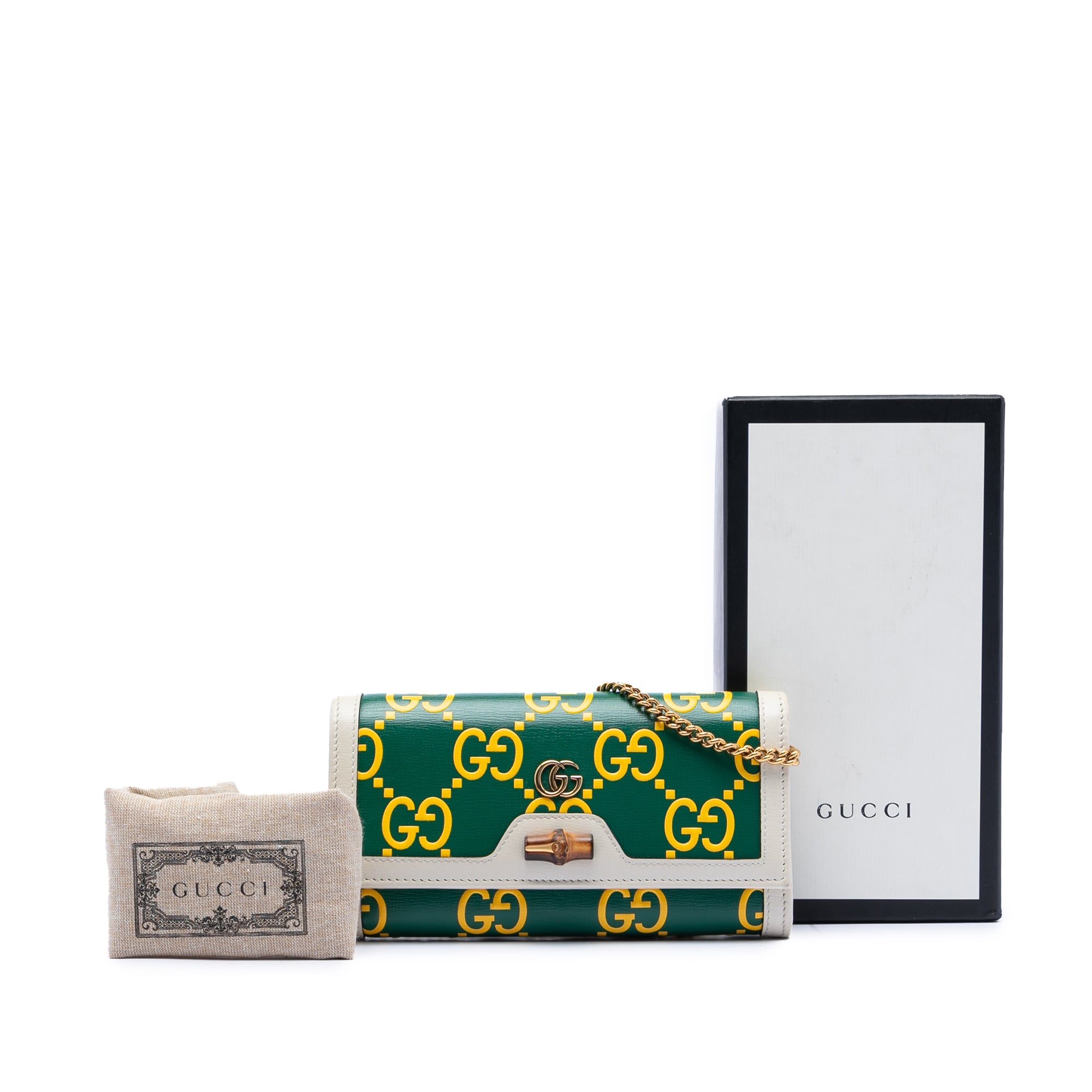 Bicolor Debossed GG Azalea Calfskin Bamboo Diana Wallet on Chain