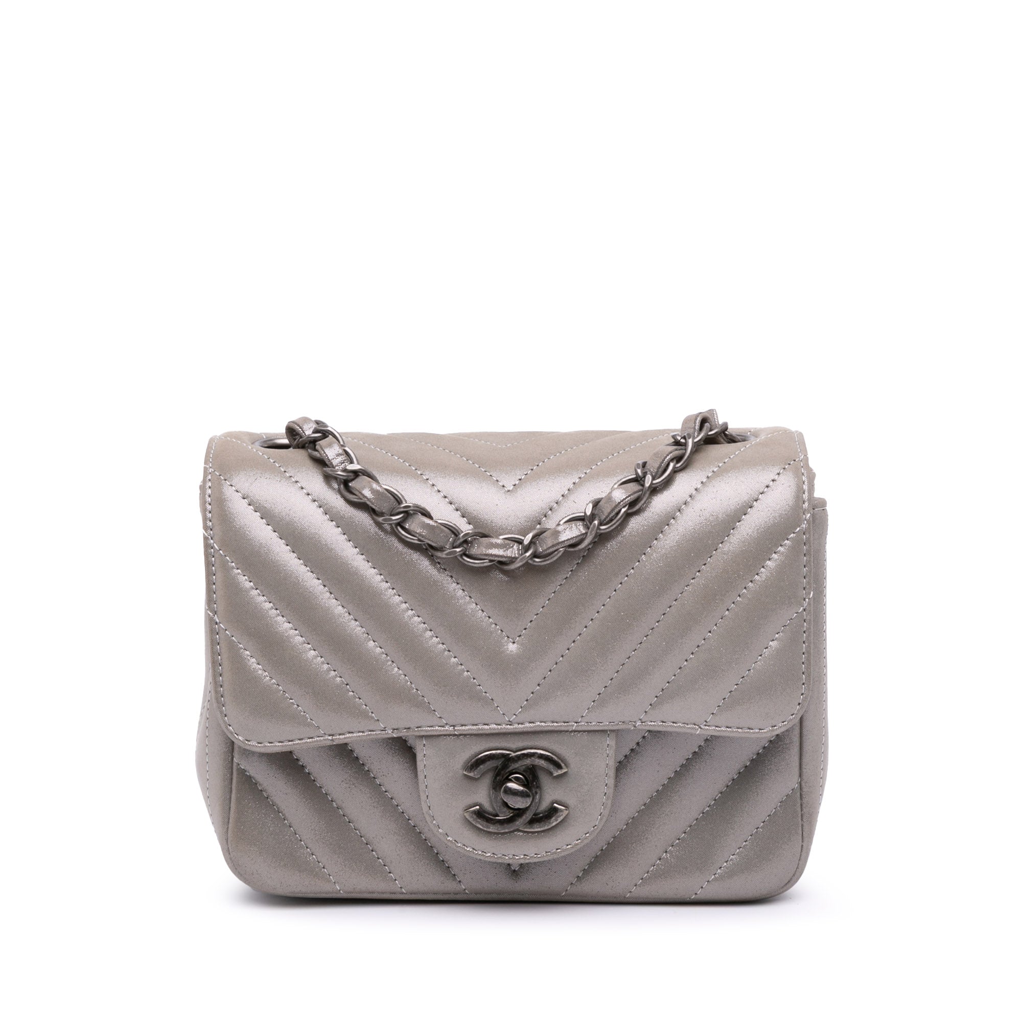 Mini Square Classic Chevron Iridescent Calfskin Single Flap