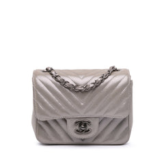 Mini Square Classic Chevron Iridescent Calfskin Single Flap
