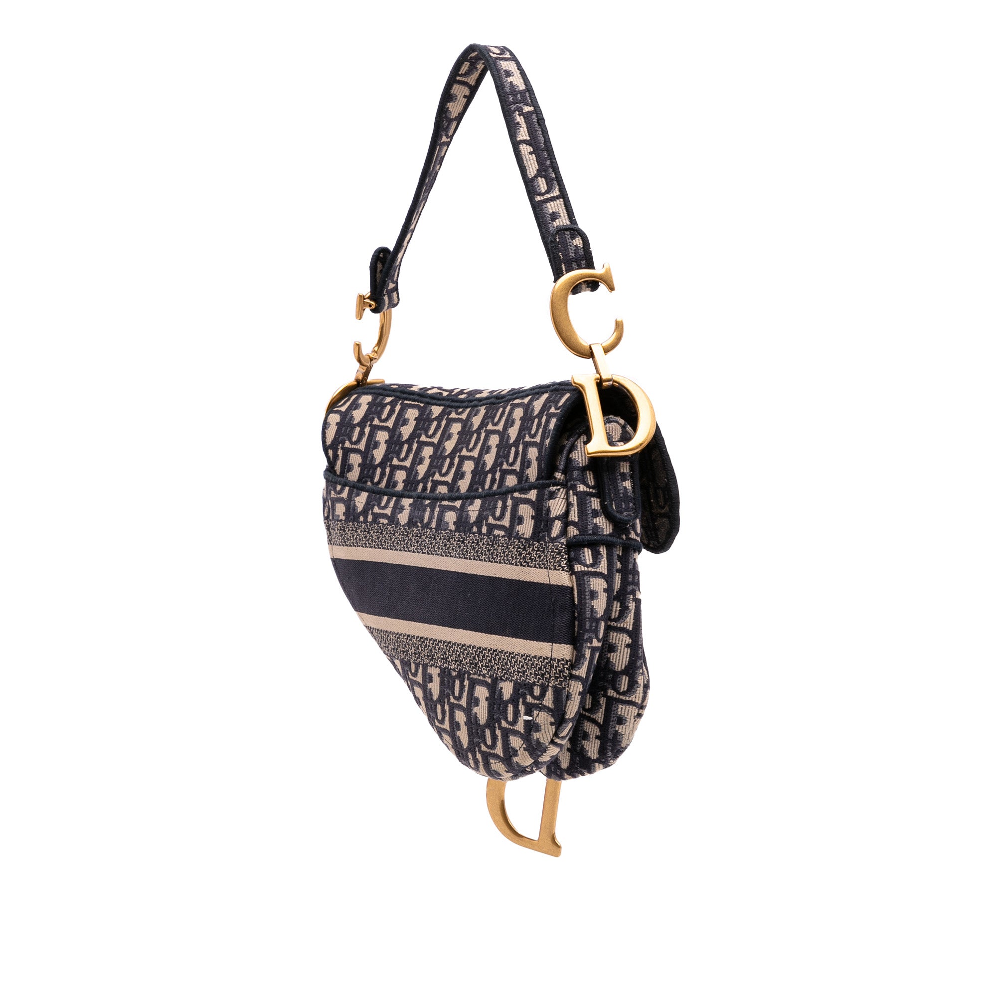 Oblique Embroidered Canvas Saddle Bag